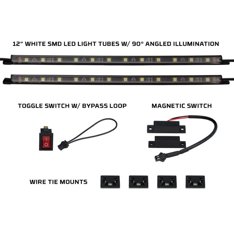 LEDGlow 2pc White Truck Tool Box LED Lighting Kit for Work & Utility Trucks - Universal - 12" Tubes Install Inside The Lid & Shine Down on Tools - Includes Magnetic Power Switch for Automatic On/Off - Image 2